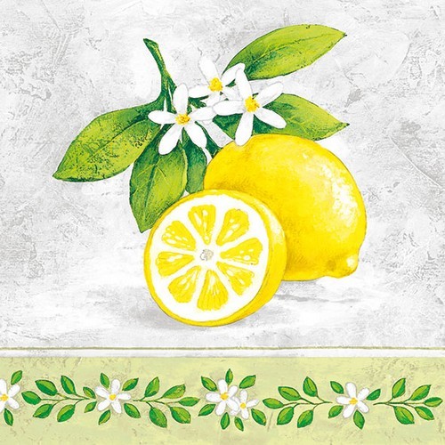 20 Servietten Lemon Branch - Zitrone mit grünen Blättern 33x33cm