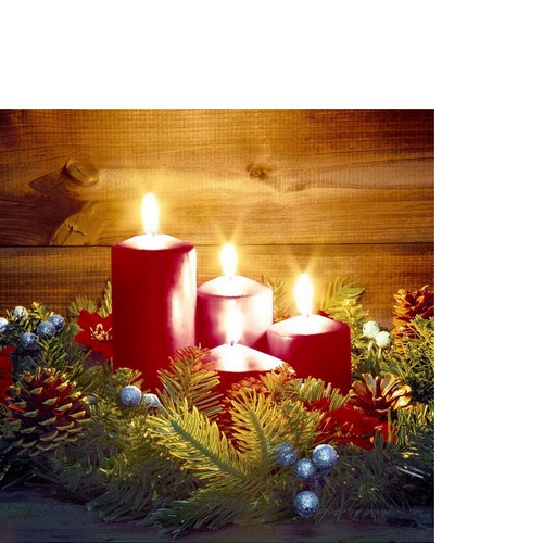 20 kleine Cocktailservietten Advent - Adventskerzen im Gesteck 24x24cm
