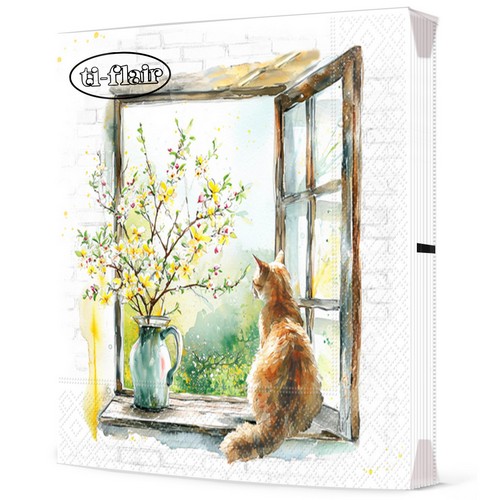 20 Servietten Aspettando la Primavera - Katze am Gartenfenster 33x33cm