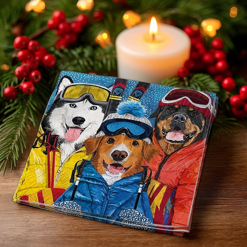 20 kleine Cocktailservietten Ski Dogs - Hunde im Skianzug 25x25cm