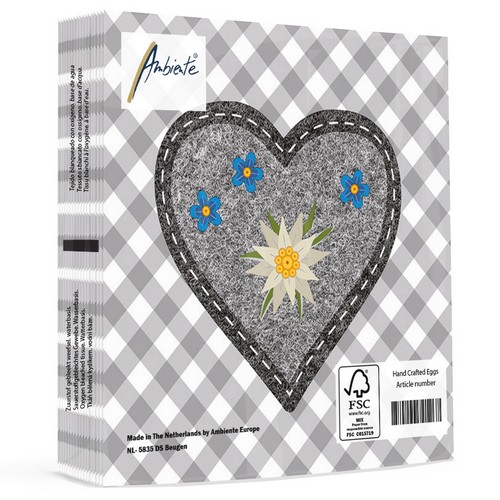 20 Servietten Edelweiss Heart grey - Edelweiss im Herz grau 33x33cm