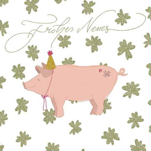 20 Servietten Frohes Neues - Partyschweinchen fürs neue Jahr 33x33cm
