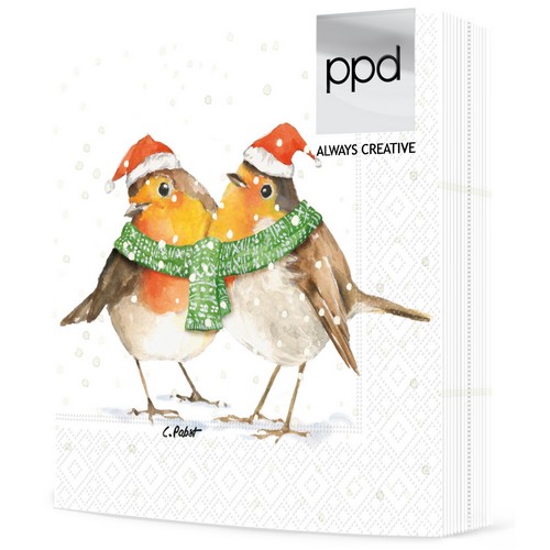 20 Servietten Frida & Fritz Winter - Wintervögel verbunden 33x33cm