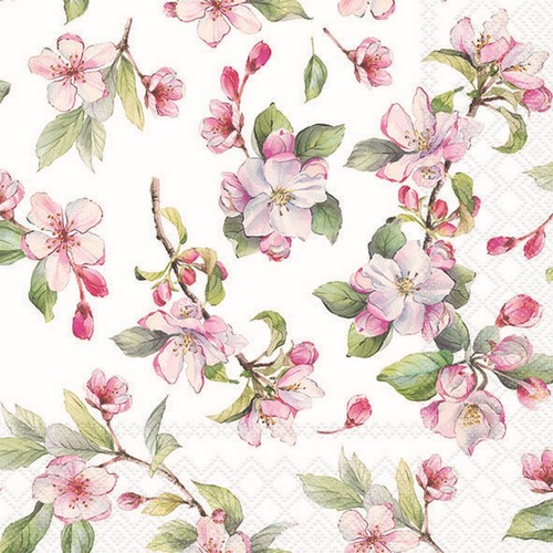 20 Servietten Spring Blossom white - Rosa Frühlingsblüten 33x33cm