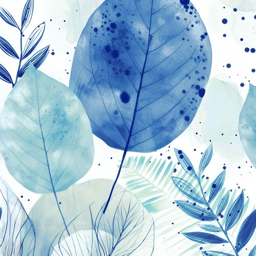 20 Servietten Fashion Leaves blues - Große Aquarell-Blätter blau 33x33cm