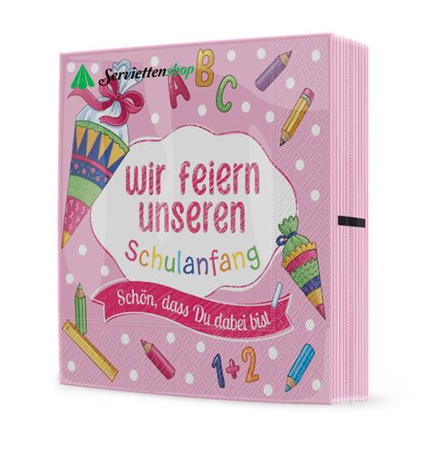 20 Servietten Unser Schulanfang rosa 33x33cm
