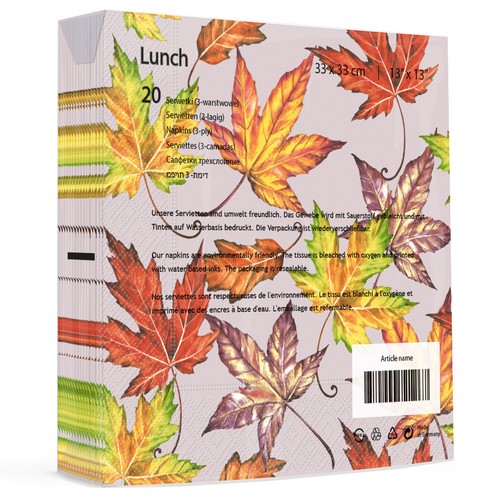 20 Servietten Fall leaves - Bunte, einzelne Herbstblätter 33x33cm