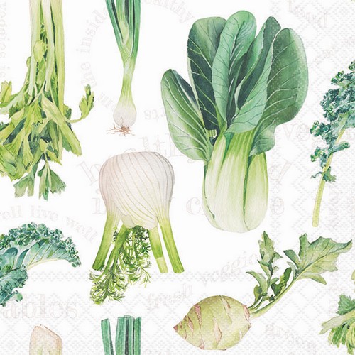 20 Servietten Fresh Veggies white - Frisches Gemüse 33x33cm