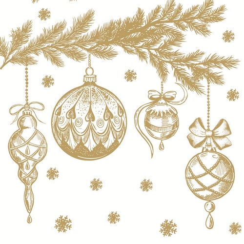 20 Servietten Bauble symphony - Goldener Weihnachtsschmuck 33x33cm
