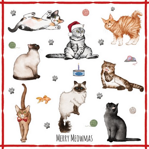 20 Servietten Merry Meowmas - Spaß mit weihnachtlichen Katzen  33x33cm
