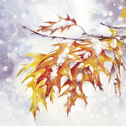 20 Servietten Frosty Leaves - Winterliche Herbstblätter 33x33cm
