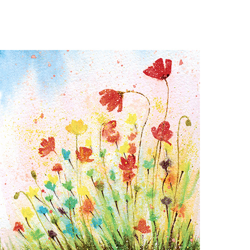 20 kleine Cocktailservietten Flourish Aurora - Kunstvoll bunte Blumenwiese 25x25cm