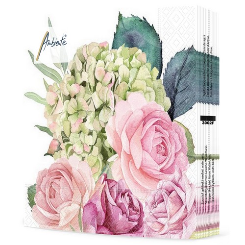 20 Servietten Rose Garden - Rosengarten & Hortensien 33x33cm
