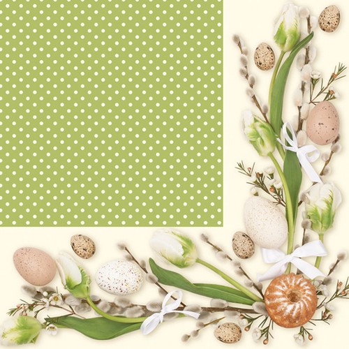 20 Servietten Green Frame with easter Motifs - Osterbordüre auf grün 33x33cm