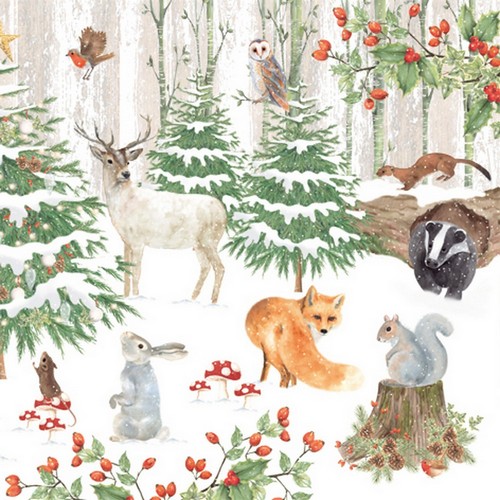 20 Servietten Wildlife in Wintertime - Versammlung der Wintertiere 33x33cm