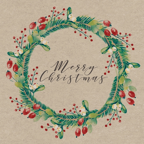 20 Servietten aus Recycling-Papier Holiday wreath - Merry Christmas im grünen Kranz 33x33cm