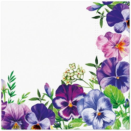 20 Servietten Violet Pansies - Blühende Stiefmütterchen 33x33cm