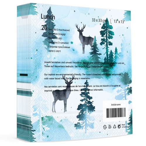 20 Servietten Frosty deer - Hirsch-Silhouetten im Wald 33x33cm