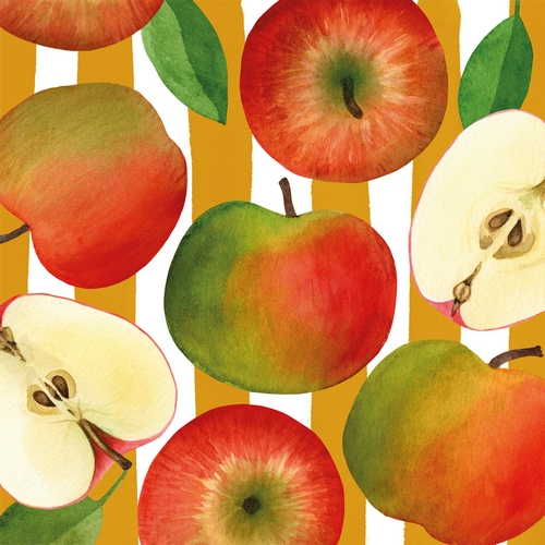 20 Servietten Apple & Stripes - Leckere Äpfel auf Streifen 33x33cm