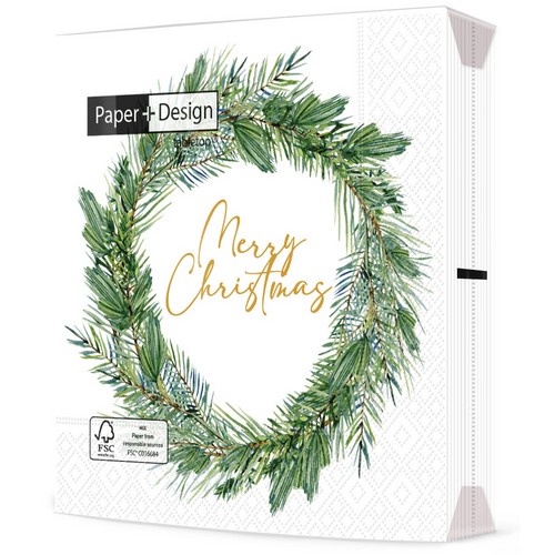 20 Servietten Joyful wreath - Merry Christmas im Kranz 33x33cm
