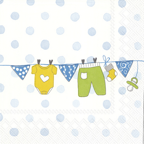 20 Servietten Baby is coming light blue - Wäscheleine blau 33x33cm