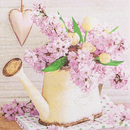 20 Servietten Watering Flowers - Rosa Blumen in Gießkanne 33x33cm