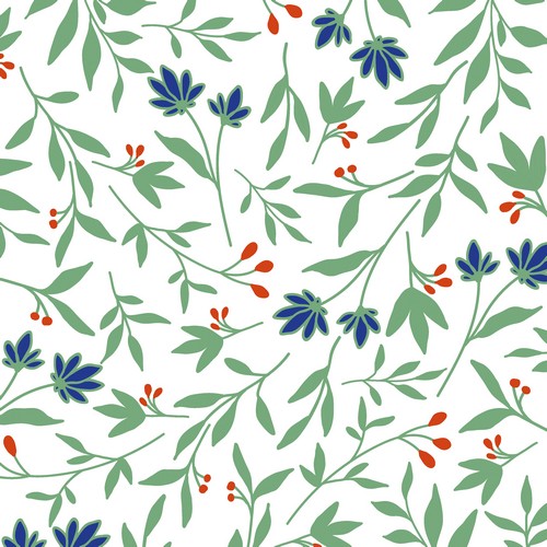 20 Servietten Flora - Viele grüne Blätter mit Blüten 33x33cm