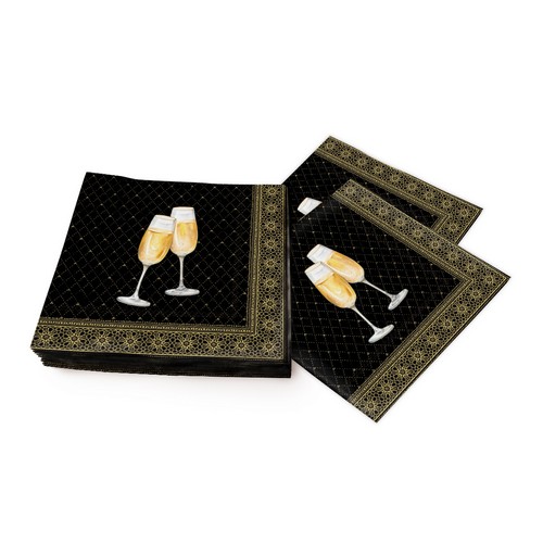 20 Servietten Golden Drinks black gold - Gläser zum Anstoßen auf schwarz  33x33cm
