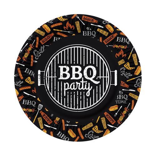 10 Pappteller BBQ Party black - Grillparty auf schwarz Ø23cm