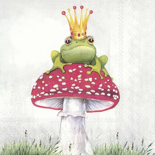 20 Servietten Lucky Frog - Froschkönig auf Fliegenpilz 33x33cm