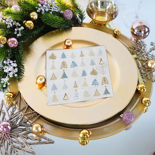 20 Servietten Christmas Tree Doodles blue - Moderne Baumformen blau-gold  33x33cm