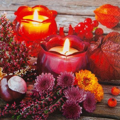 20 Servietten Autumn Lantern - Kerzengläser im Herbst 33x33cm