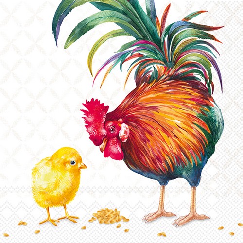 20 Servietten Rooster and Chick - Hahn und Küken 33x33cm