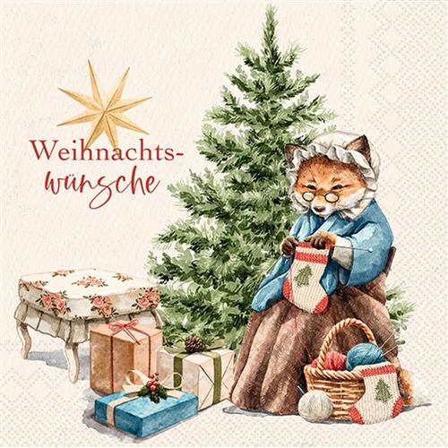 20 Servietten Winter Wünsche cream - Strickende Großmutter 33x33cm