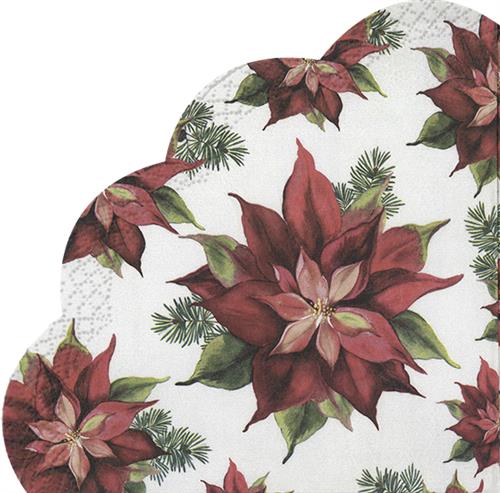 12 Servietten rund Poinsettia linen - Weihnachtsstern an Zweige Ø34cm