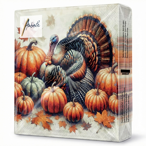 20 Servietten Turkey - Truthahn an Kürbisse 33x33cm