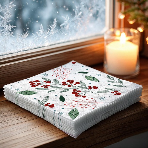 20 kleine Cocktailservietten Festive florals - Natürliche Winter-Elemente 25x25cm