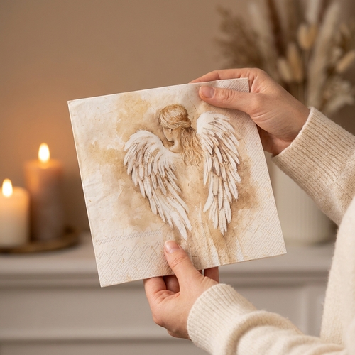 20 Servietten Romantic Angel cream - Mädchen als Engel creme 33x33cm