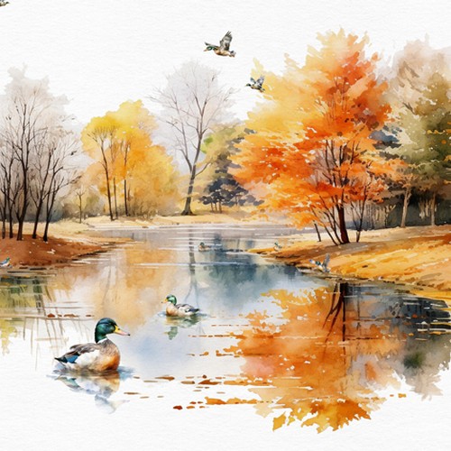 20 Servietten Mallard Ducks at Autumn Pond - Enten im Herbstteich 33x33cm