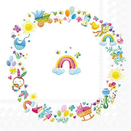 20 Servietten Wreath for a Baby - Regenbogen an Babymotive 33x33cm
