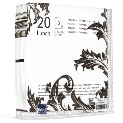 20 Servietten Luxury black/silver - Ornamente edel schwarz/silber 33x33cm