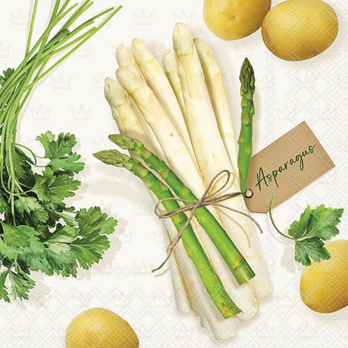 20 Servietten Delicious Asparagus - Spargel und Kartoffeln 33x33cm