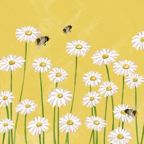 20 Servietten Bees & Flowers - Bienen an Blumen auf gelb 33x33cm