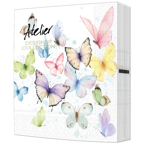 20 Servietten Soft Whisper - Schmetterlinge auf mint 33x33cm