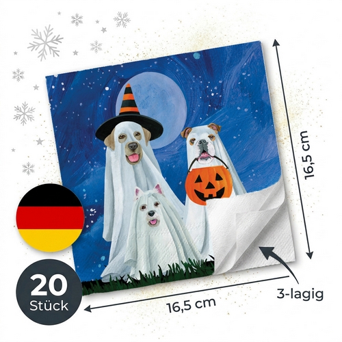 20 Servietten Trick or Dog Treat - Halloween-Hunde als Gespenster 33x33cm