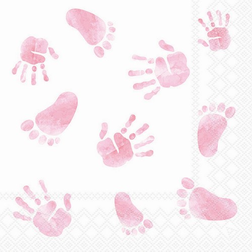 20 Servietten Hands and Feet pink - Hände und Füße rosa 33x33cm