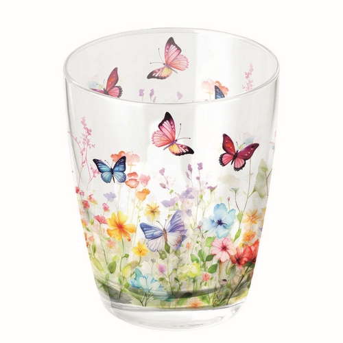 Trinkglas Butterflies in field white  - Schmetterlinge im bunten Blumenfeld 0,25L, Ø8cm x Höhe 9,5cm