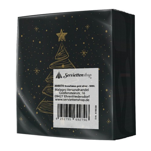 50 Servietten Elegant Christmas Tree black gold - Eleganter Weihnachtsbaum schwarz gold 40x40cm
