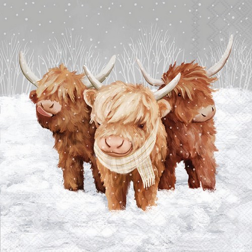 20 Servietten John, Paula & George - Hochlandrinder im Winter 33x33cm
