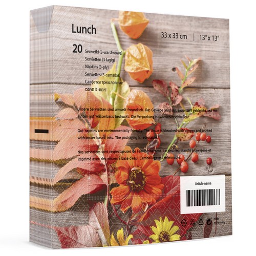 20 Servietten Fruity Florals - Herbstfrüche an Blätter 33x33cm